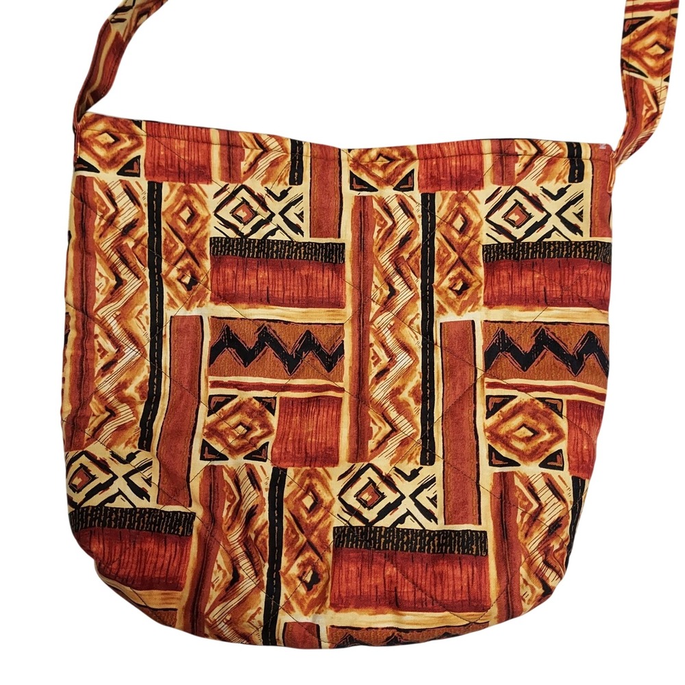 Unbranded Boho Quilted Crossbody Bag African Print Brown Orange Geometric OS